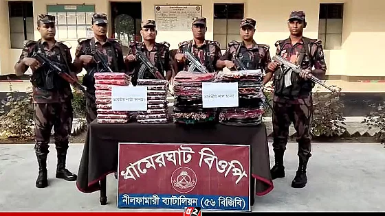 প্রায় ৭ লাখ টাকার ভারতীয় শাড়ী ও শাল আটক করেছে বিজিবি