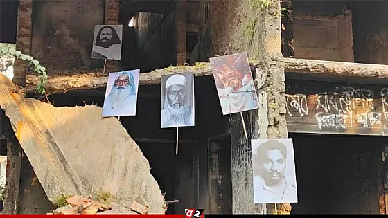 ধানমন্ডি বত্রিশে টাঙানো হলো মওলানা ভাসানী- ওসমান হাদির ছবি