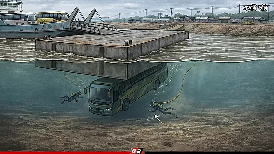 ৫ ঘণ্টায়ও উদ্ধার হয়নি নদীর ৫০ ফুট গভীরে তলিয়ে যাওয়া বাস