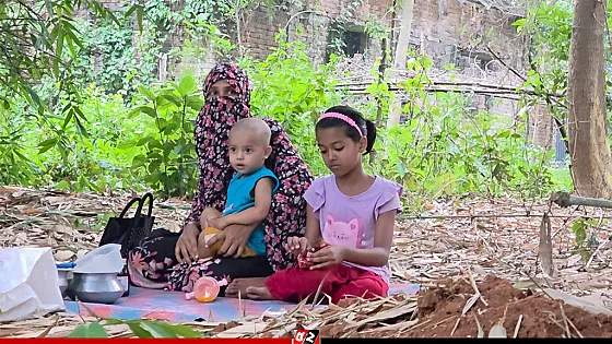 শ্বশুরবাড়িতে আশ্রয় না পাওয়ায়, স্বামীর কবরের পাশে সন্তান নিয়ে স্ত্রীর আহাজারি