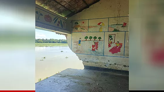 মগড়া নদীর ভাঙনের কবলে প্রাথমিক বিদ্যালয়, অনিশ্চয়তা শতাধিক শিক্ষার্থী