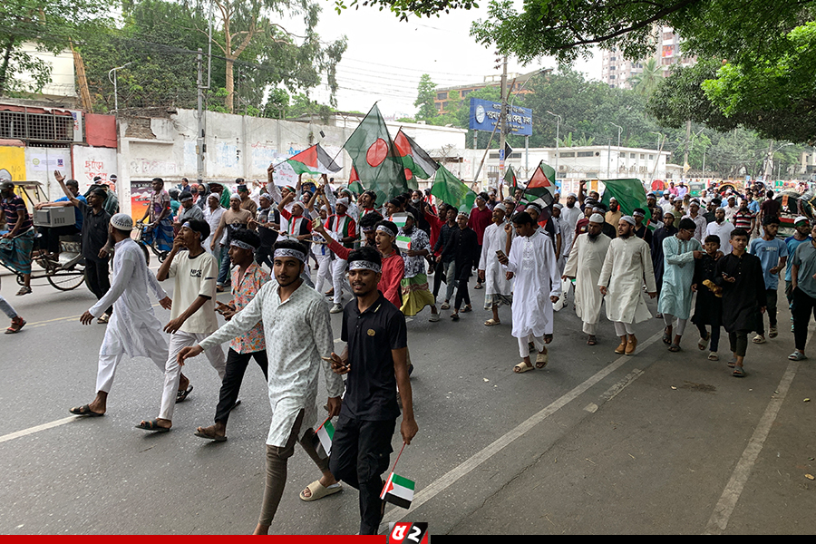 মিছিল নিয়ে সোহরাওয়ার্দী উদ্যানের দিকে এগিয়ে যাচ্ছে কিছু লোক