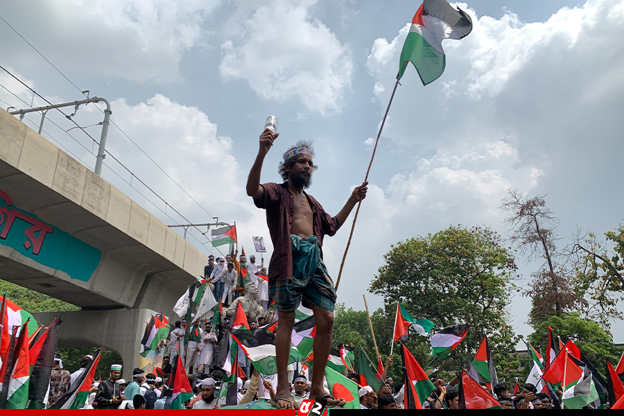 ফিলিস্তিনি পতাকা হাতে রিকশাচালক 